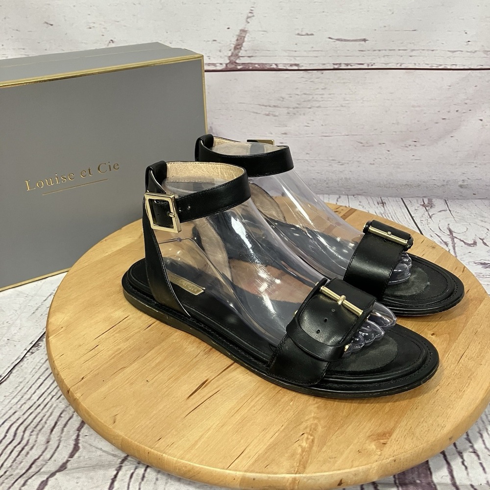 Louise et Cie Lo-Benue Black Leather Ankle Strap Sandals Womens Size 9.5M